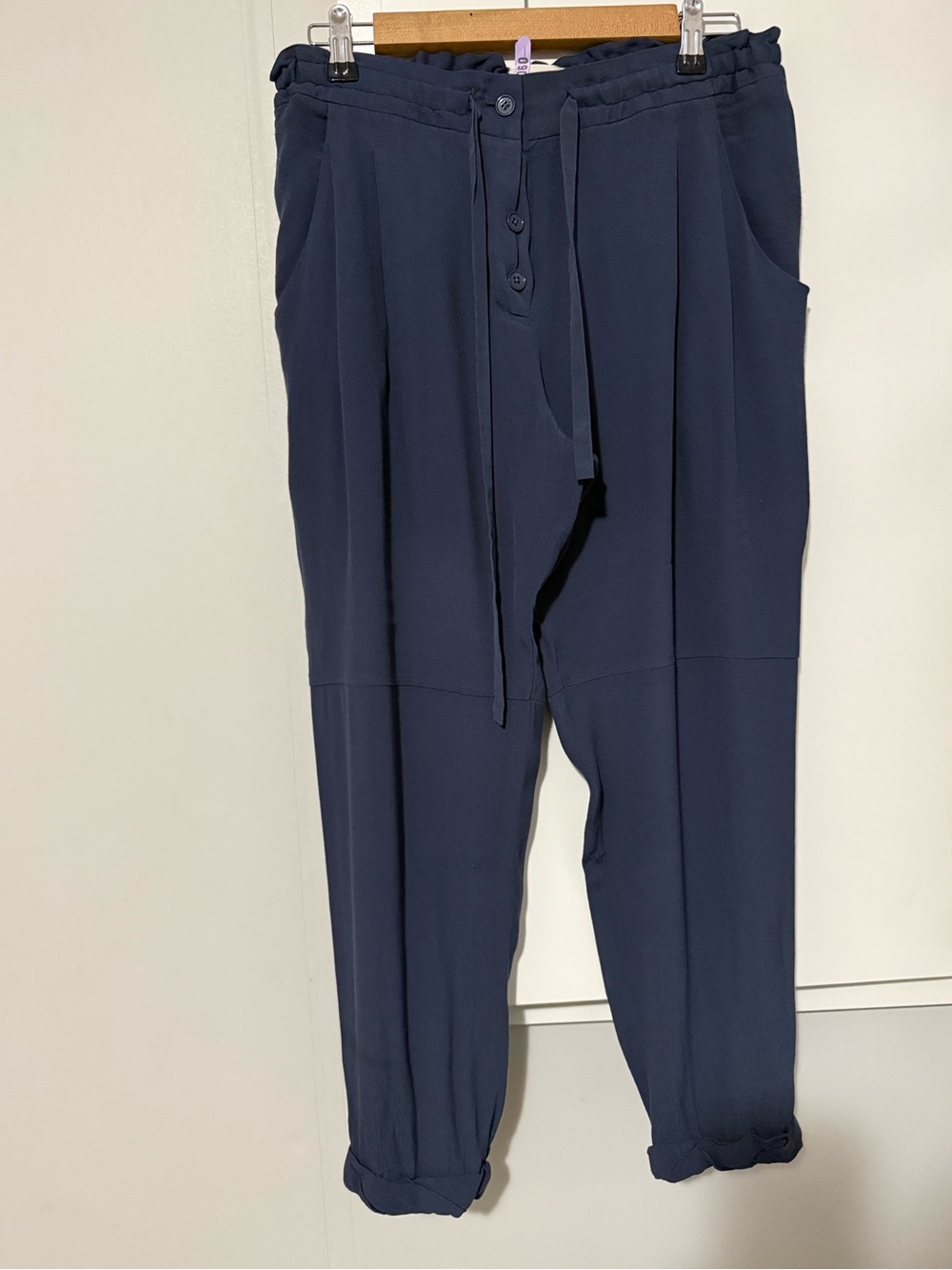 223. $128 Wilfred Navy Drawstring Viscose Blend  Pants Office Quiet Luxury